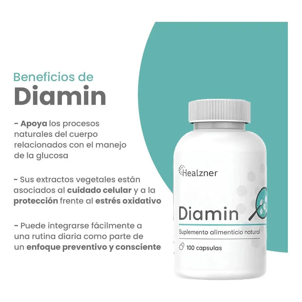 Diamin Suplemento Alimenticio Regula Azúcar 100 Caps - imagen 2