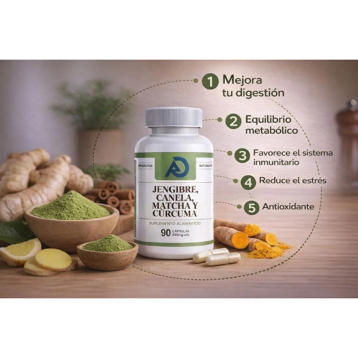 Te Verde, Jengibre, Matcha, Curcuma Suplemento 90 Capsulas - imagen 2