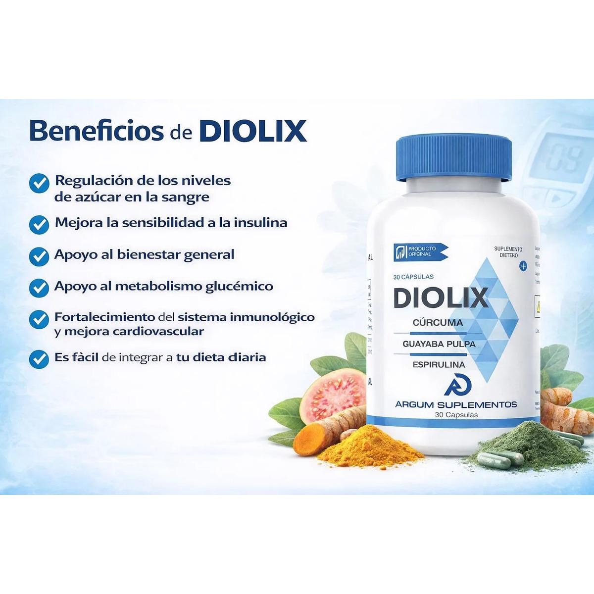 Diolix 30 Caps Curcuma, Espirulina Suplemento Glucosa - imagen 2