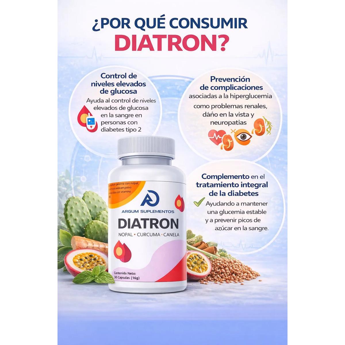 Diatron 30 Cápsulas, Nopal, Curcuma, Canela, Apoyo Glucosa - imagen 4