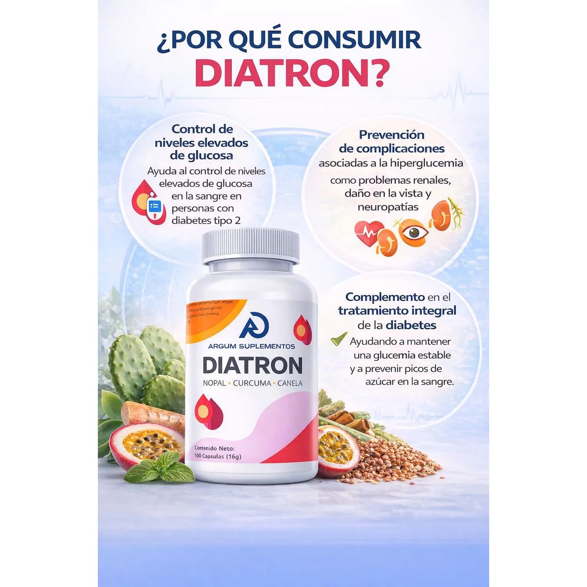 Diatron 100 Capsulas Nopal, Curcuma, Canela Apoyo Glucosa - imagen 2
