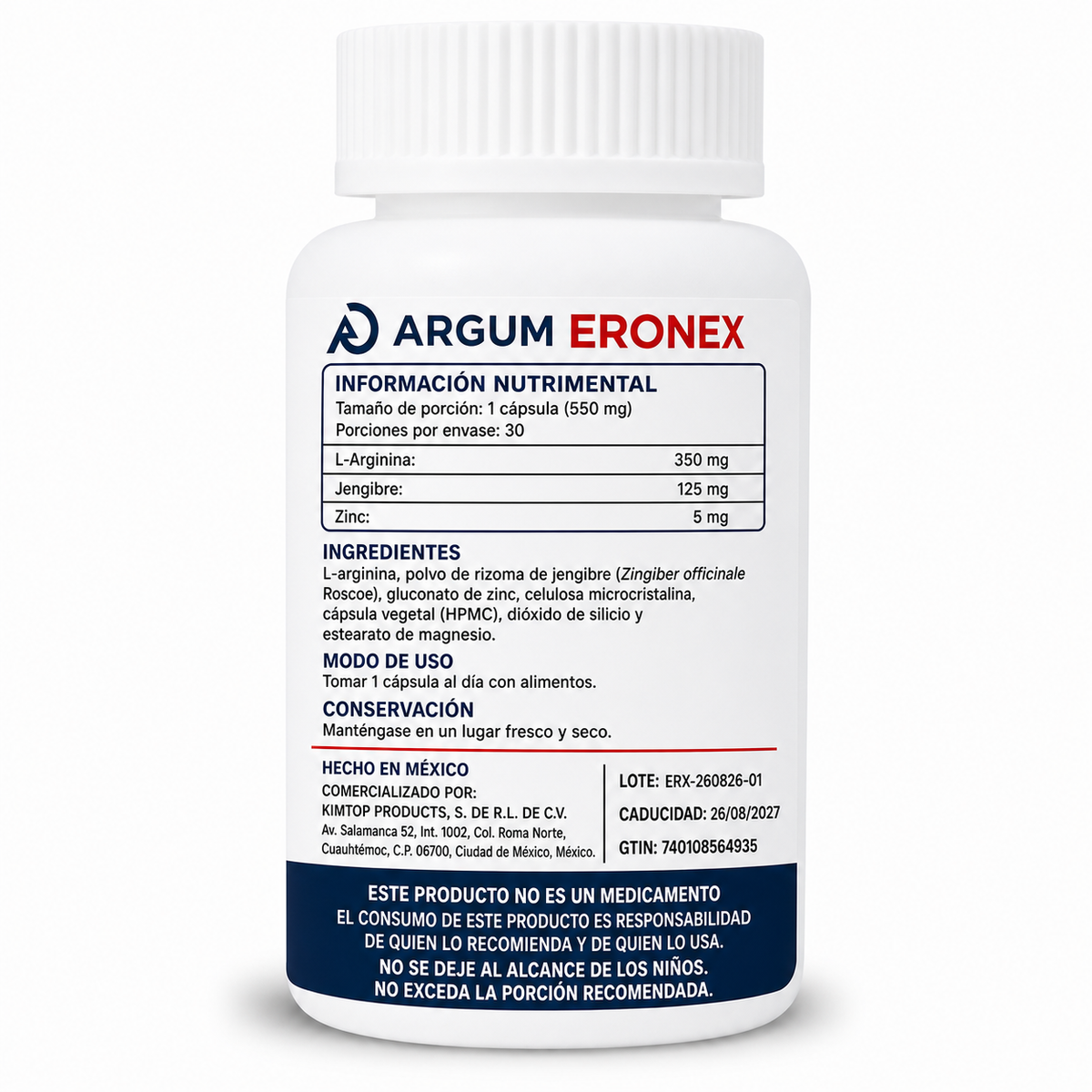 ERONEX ARGUM | L-Arginina, Zinc y Jengibre | 1 a 6 Frascos